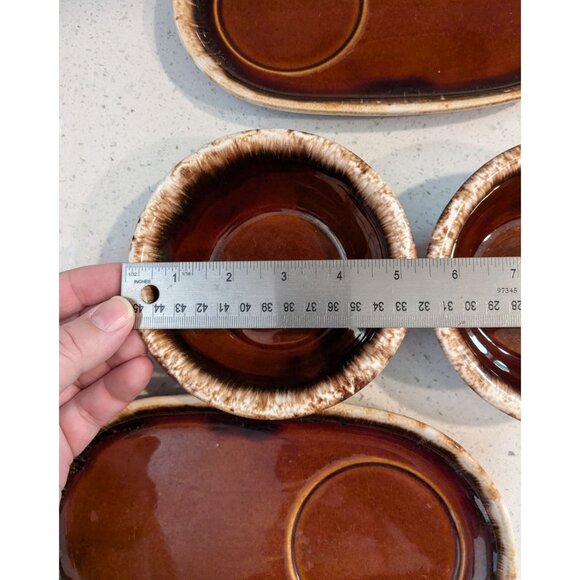 Hull pottery Mirror Brown Drip Snack Plate & Bowl 2 Sets Oven proof - Picture 7 of 9